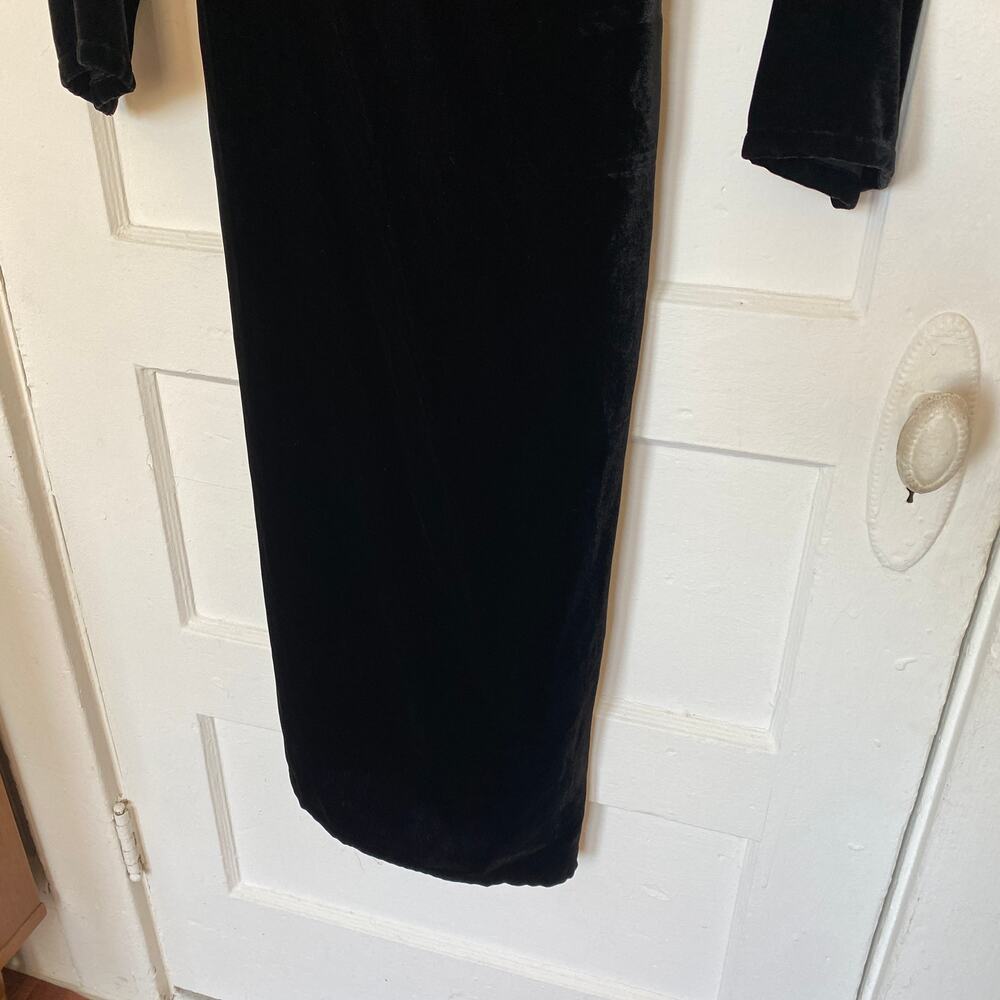 Lacausa Black Velvet Wrap Dress Pockets Long Sleeve Partially Lined Adjustable - Picture 5 of 11